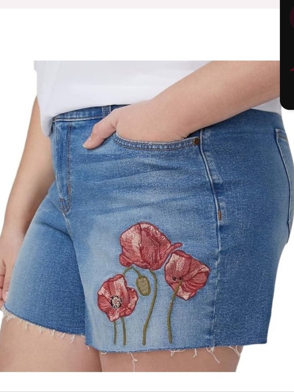 Lane Bryant Denim Shorts with Red Floral Embroidery Plus Sz 18 NWT